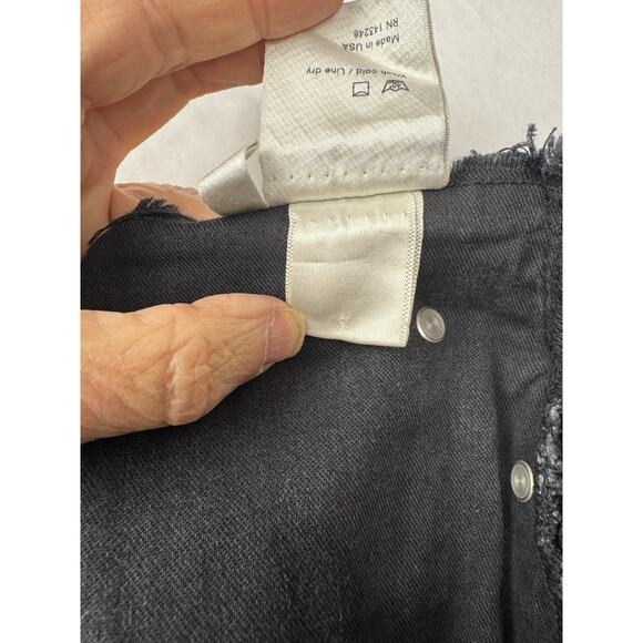 Reformation Black Distressed Denim Mini Skirt Raw Hem High Rise Size 28 - Picture 8 of 8